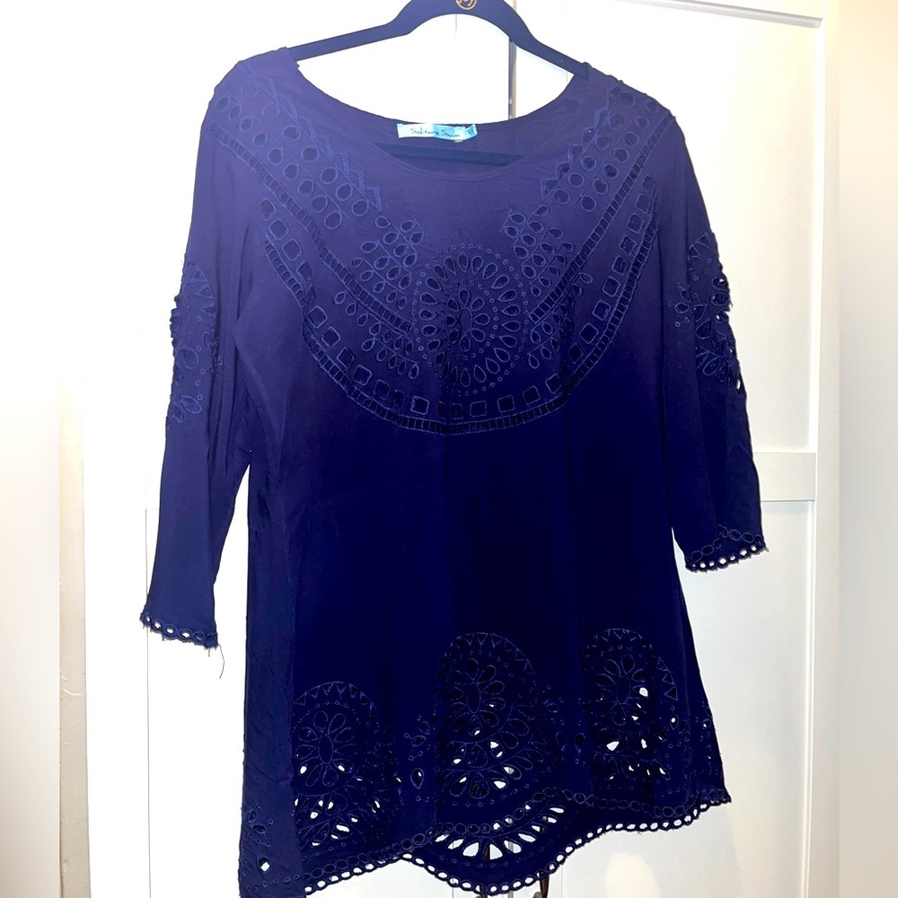 🎉3/20 Solitaire swim navy blue tunic style pullover coverup top size medium